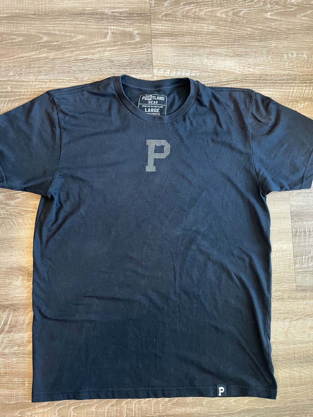 Portland Gear Black Crewneck Short Sleeve T Shirt Gray P Logo Portland Sportswea